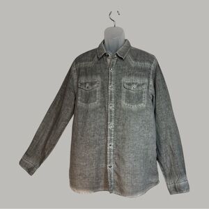 Western Style Guess Acid Wash Gray Slim Fit Long Sleeve Shirt Size XL